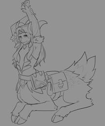 resine's deer taur fae oc laying down stretching.